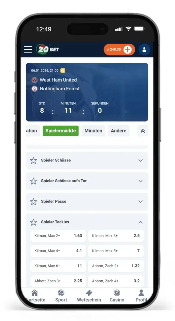 Optionen fuer Spielerwetten beim Fussball von 20Bet