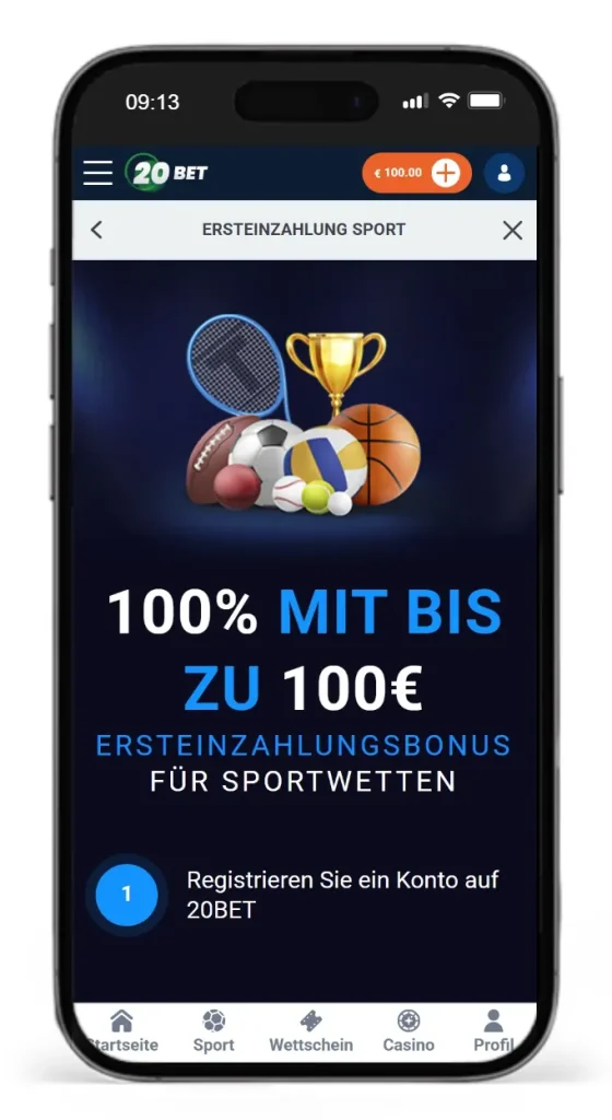 Sport Willkommensbonus vom Online Wettanbieter 20Bet