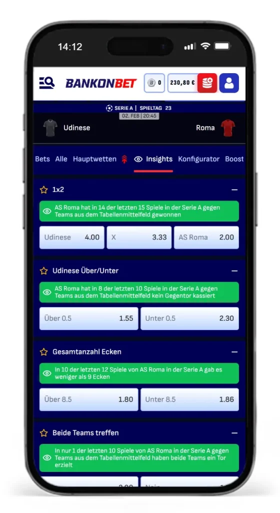 Statistiken fuer Pre-Match Wetten bei Bankonbet