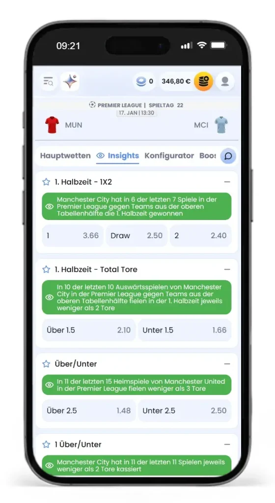 Wettoptionen inklusive Statistiken fuer Pre-Match-Wetten bei CasinoLab