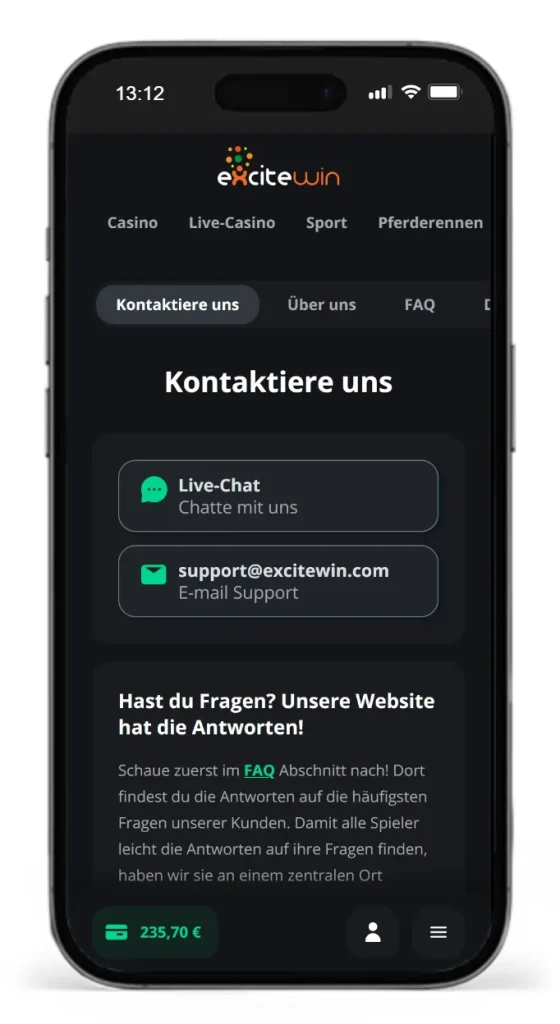 Sportwetten Anbieter ExciteWin Kontaktoptionen