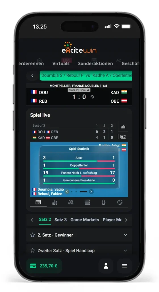 ExciteWin Live Wetten mit Statistiken
