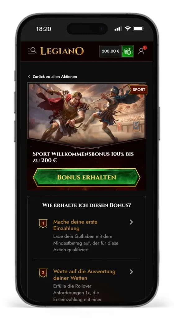 Sport Willkommensbonus vom Online Wettanbieter Legiano