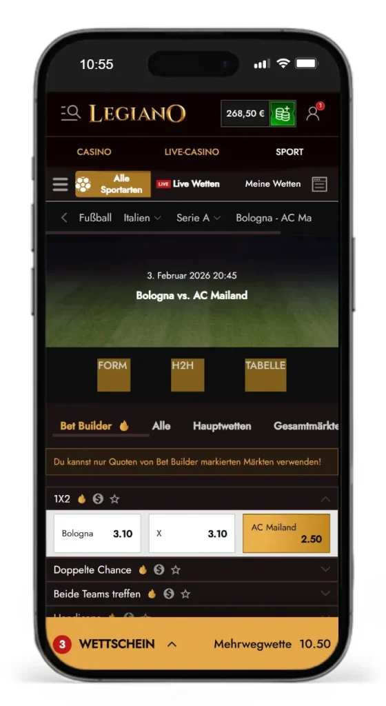 Sportwetten mit Wettkonfigurator bei Legiano