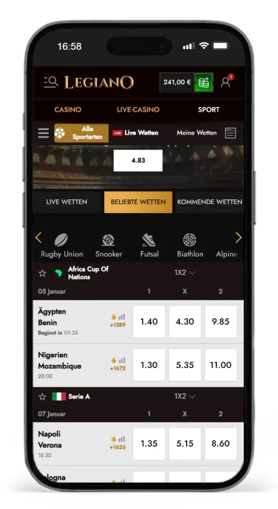 Fussball Wettquoten von Sportwetten Anbieter Legiano