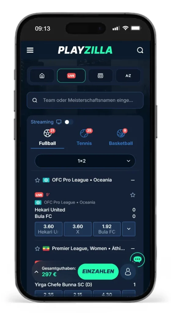 Live Wetten Angebot von PlayZilla