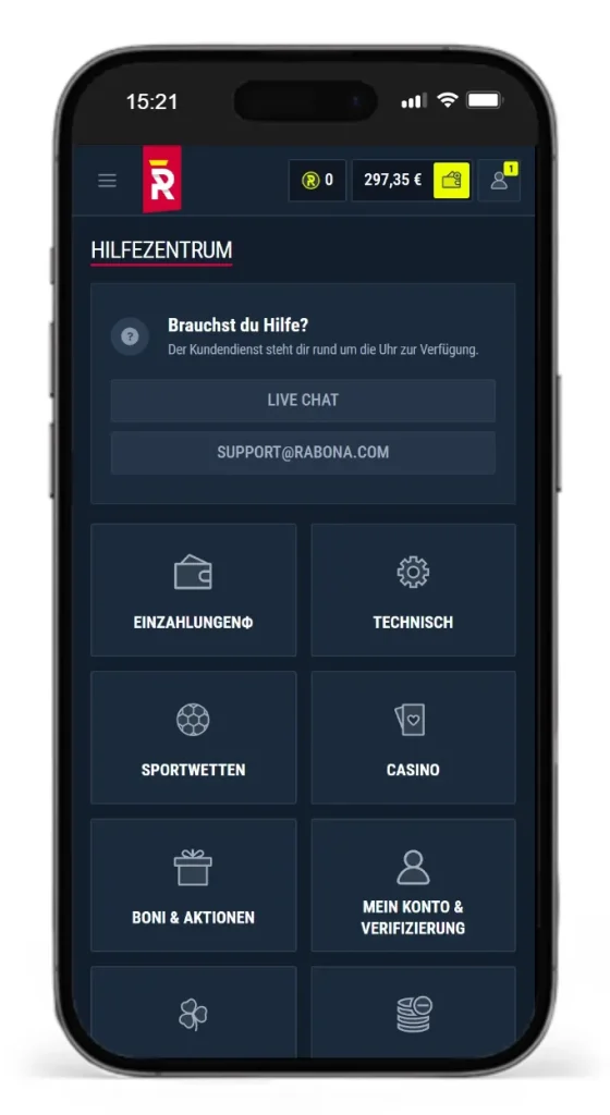 Hilfezentrum und FAQ vom Sportwetten Anbieter Rabona