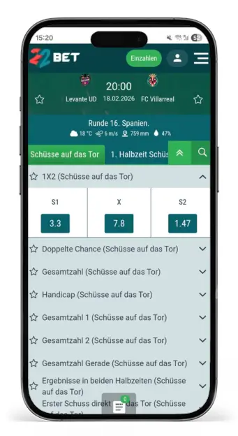 Schuesse aufs Tor Wetten bei 22bet