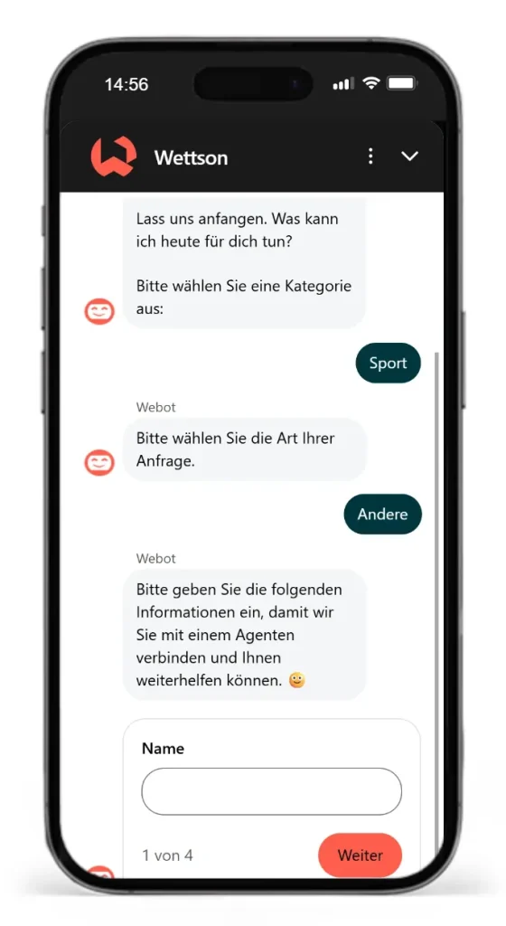 Live Chat vom Online Wettanbieter Wettson