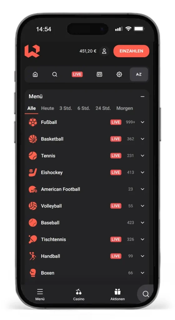 Auswahl an Sportarten fuer Online Sportwetten bei Wettson