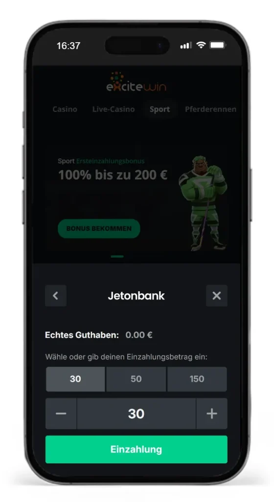 Einzahlung via Jetonbank beim eWallet Wettanbieter Excitewin