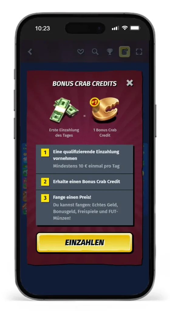 Taegliche Bonus Crab Credits im AllySpin Casino