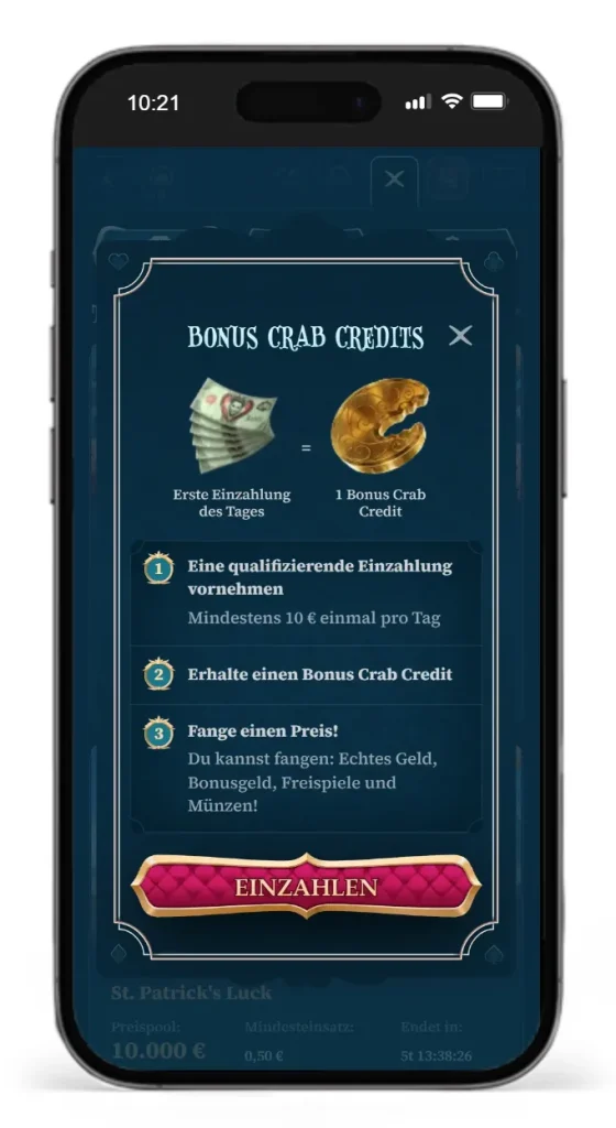 Taeglich Bonus Crab Credits im BetAlice Casino erhalten