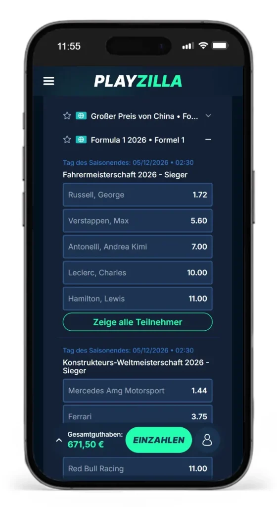 Quoten Formel 1 Wetten von PlayZilla