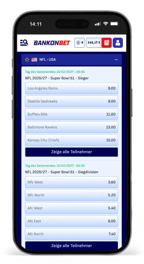 Superbowl NFL Wetten bei Bankonbet