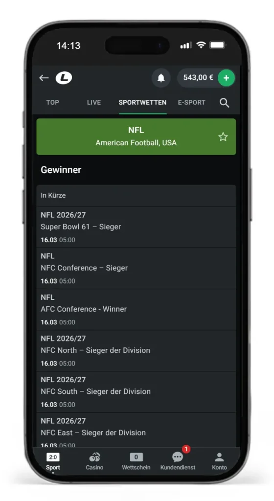American Football NFL Wetten bei Leonbet