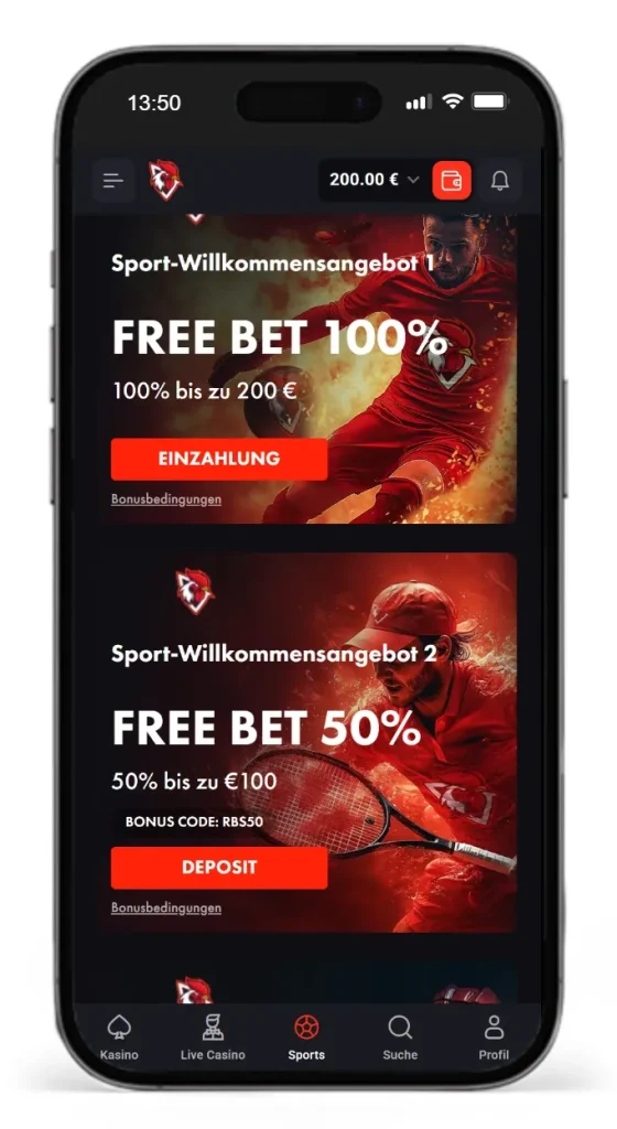Sport Ersteinzahlungsbonus von RoosterBet fuer Sportwetten ohne OASIS