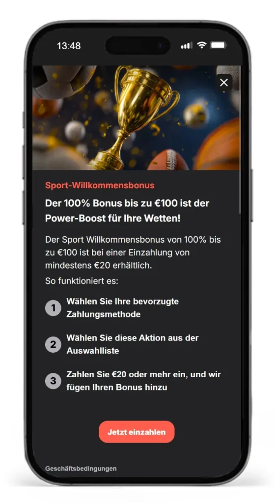 Ersteinzahlungsbonus fuer Sportwetten ohne OASIS bei Wettson