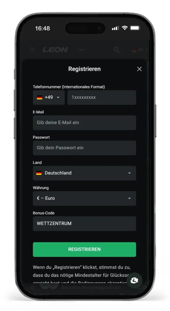 Registrierung mit Bonus Code beim Wettanbieter ohne Schufa Leonbet
