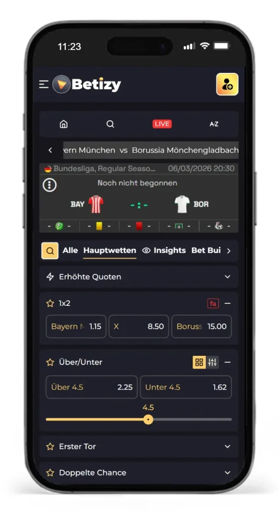 Unentschieden Wetten auf Fussballspiel Bayern Muenchen gegen Borussia bei Betizy