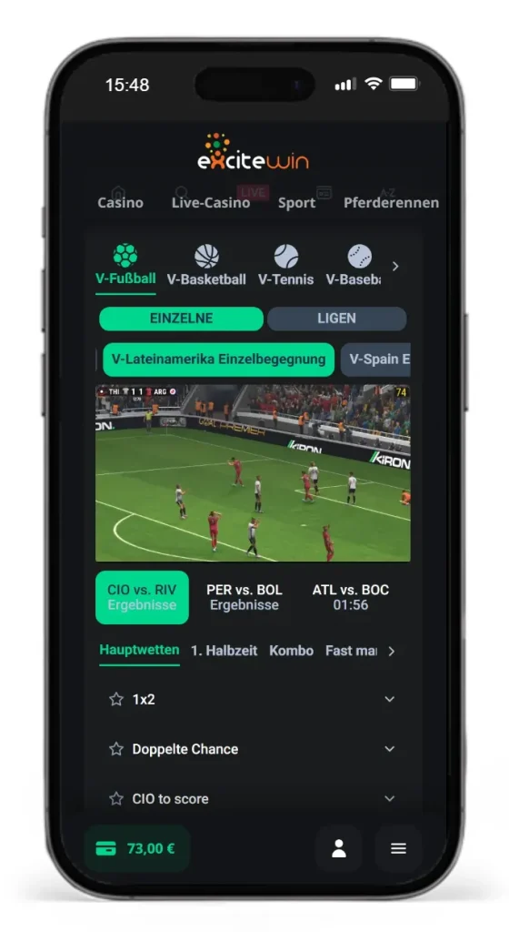 Virtuelle Sportwetten auf ein Fussballspiel bei Excitewin