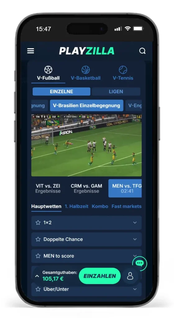 Virtuelle Sportwetten auf ein Fussballspiel zweier brasilianischer Mannschaften bei PlayZilla
