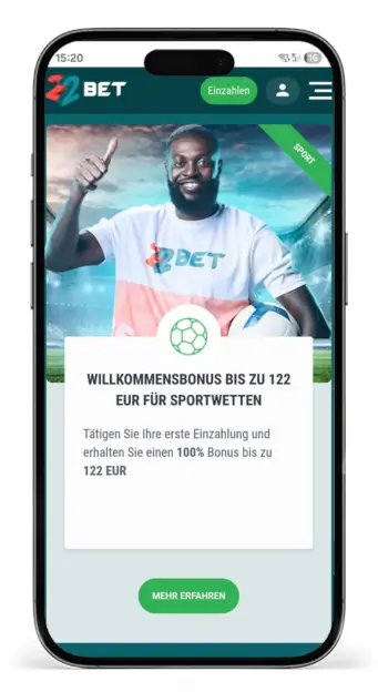 Sport Willkommensbonus von 22bet fuer Cashout Wetten