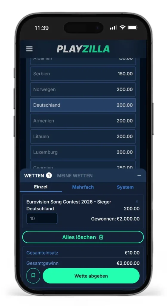 ESC Wettquote Deutschland bei PlayZilla
