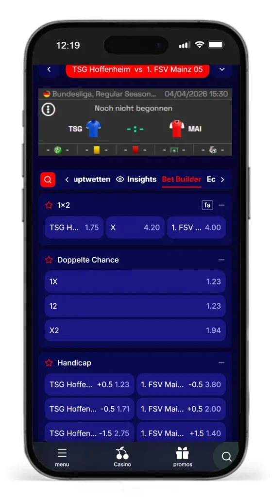 Bet Builder Wettfunktion bei Gladiatorsbet