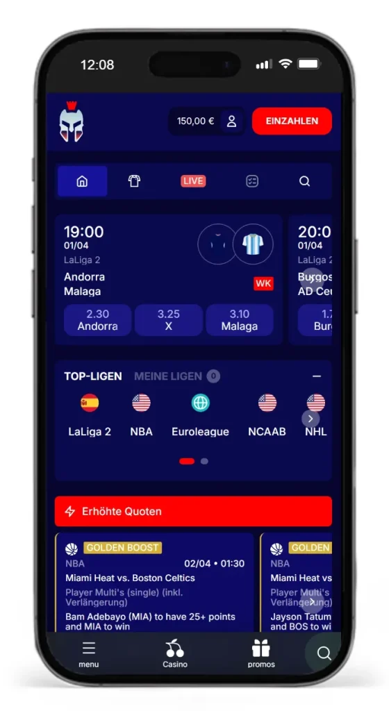 Mobile Ansicht der Gladiatorsbet Seite