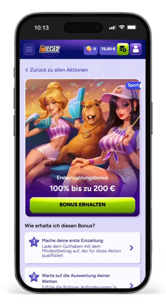 Sport Ersteinzahlungsbonus bei Spinbara