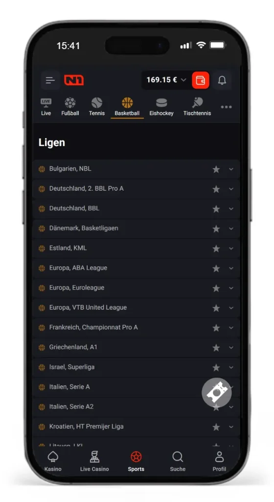 Ligen fuer Basketball Wetten bei N1Bet