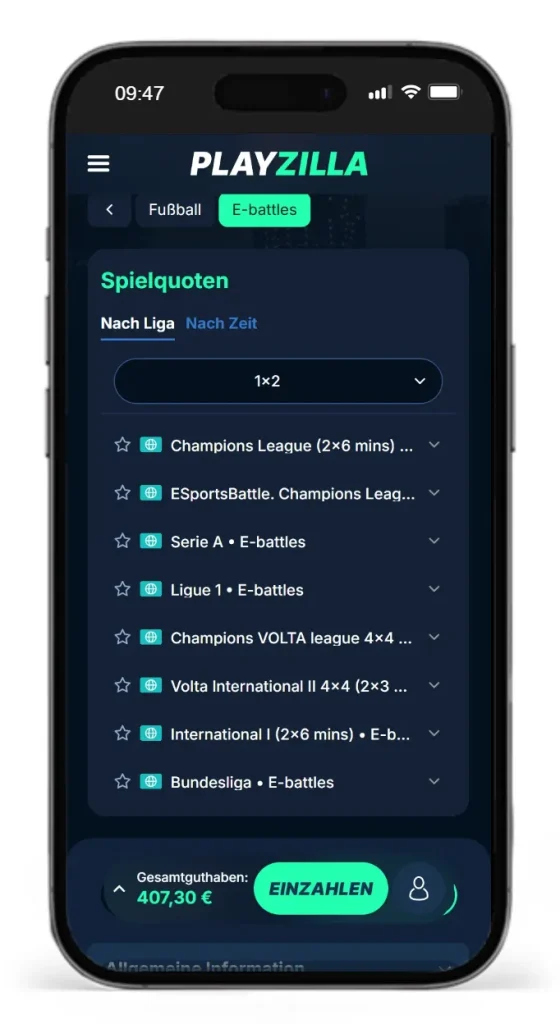 Verfuegbare Ligen fuer eSoccer Wetten bei PlayZilla