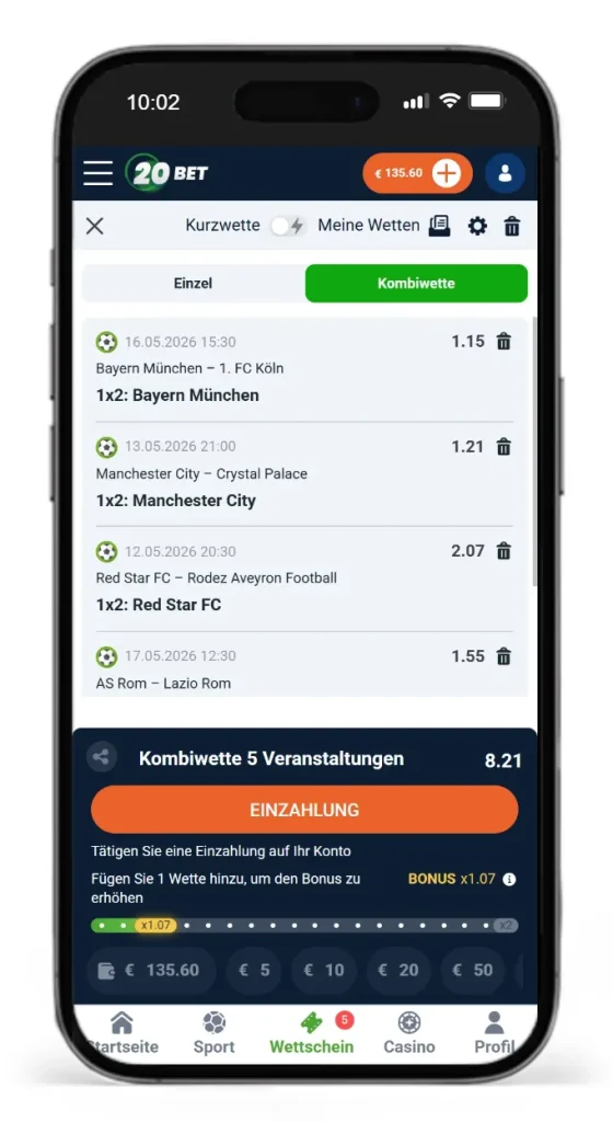 Kombiwette auf Fussballspiele bei 20Bet