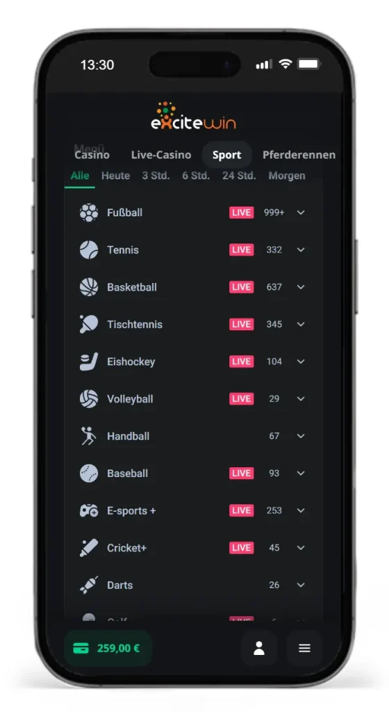 Livewetten-Angebot von ExciteWin