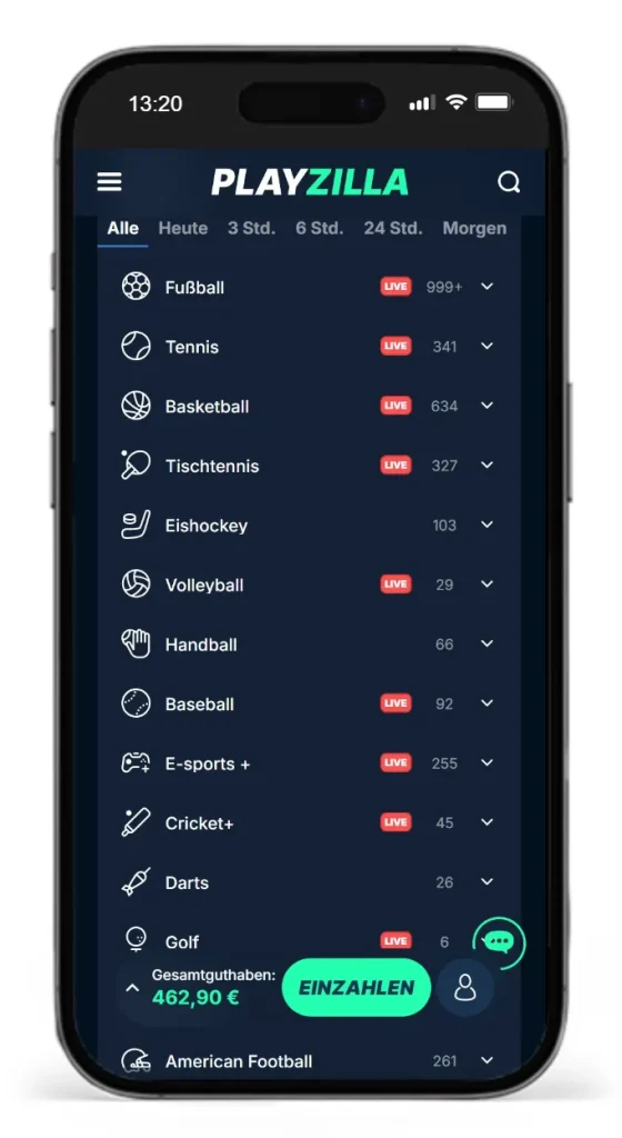 Auswahl an Sportarten fuer Livewetten bei PlayZilla