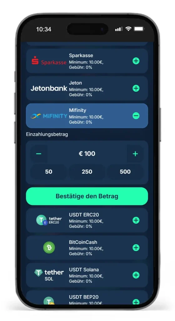 Einzahlung mit MiFinity bei PlayZilla
