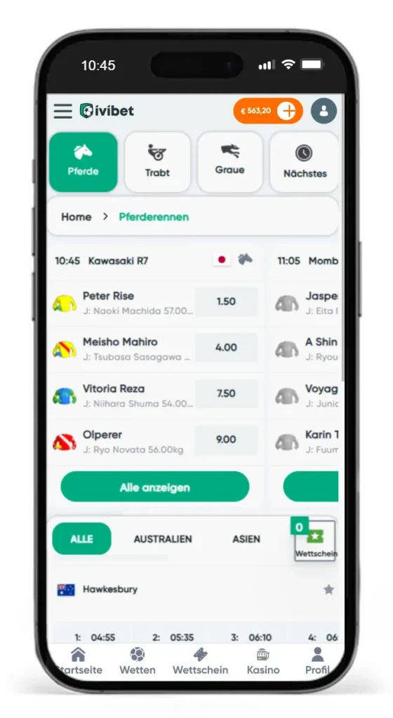 Auswahl an Pferderennen fuer Pferdewetten bei Ivibet