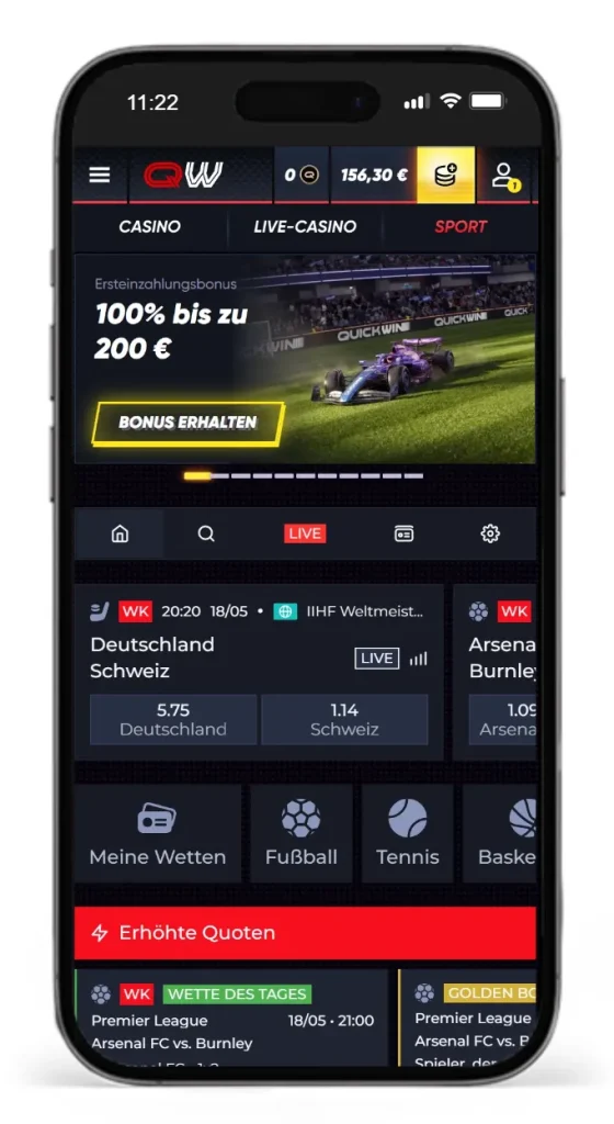 Bis zu 200 Euro Willkommensbonus fuer Sportwetten vom serioesen Wettanbieter QuickWin
