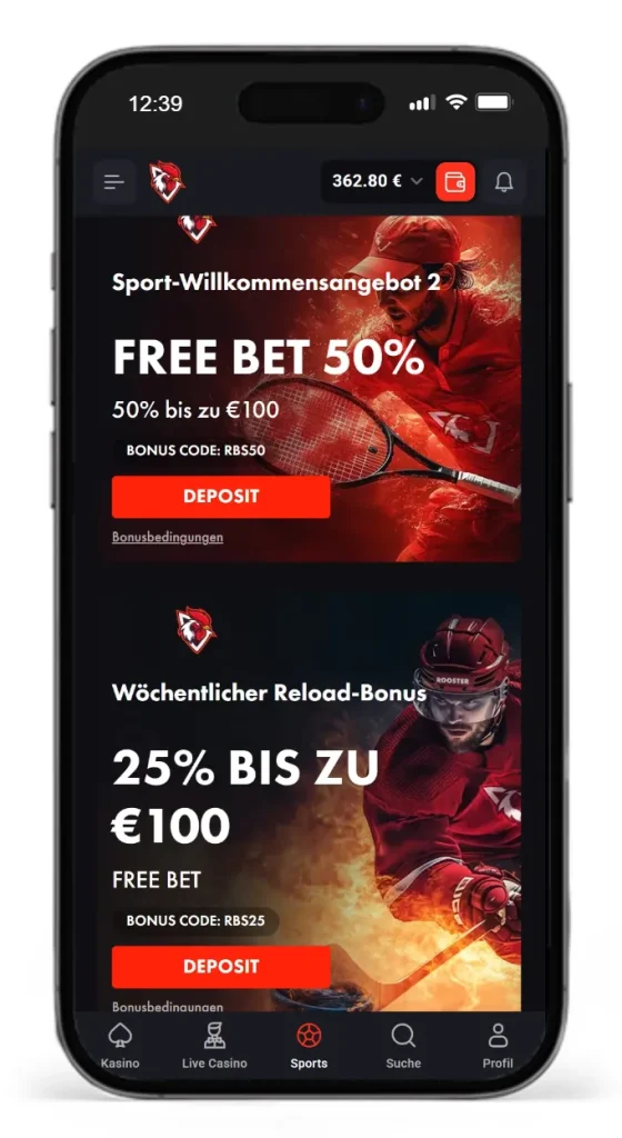 Bonus Codes für Sportwetten von Roosterbet