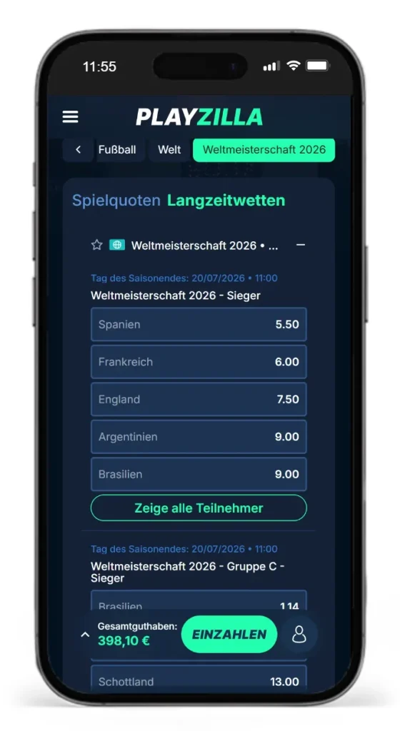 Wettanbieter mit Langzeitwetten PlayZilla auf die WM 26