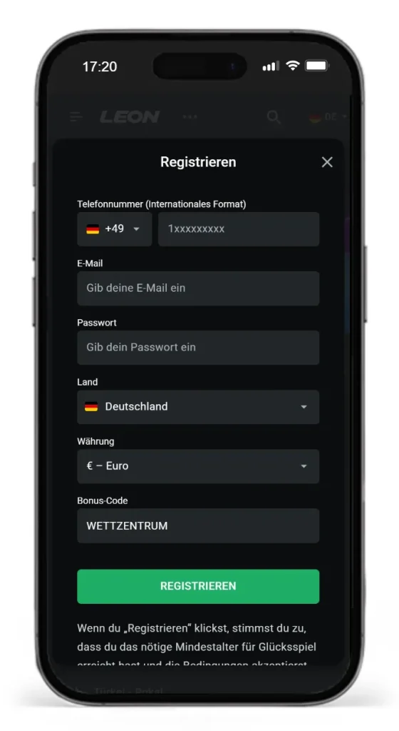 Bonus Code fuer Sportwetten beim Wettanbieter ohne Steuer Leonbet