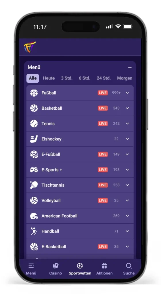 Auswahl an Sportarten fuer Online-Wetten bei Fiestaslots