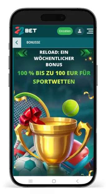 Woechentlicher Reload Bonus fuer Wetten bei 22Bet