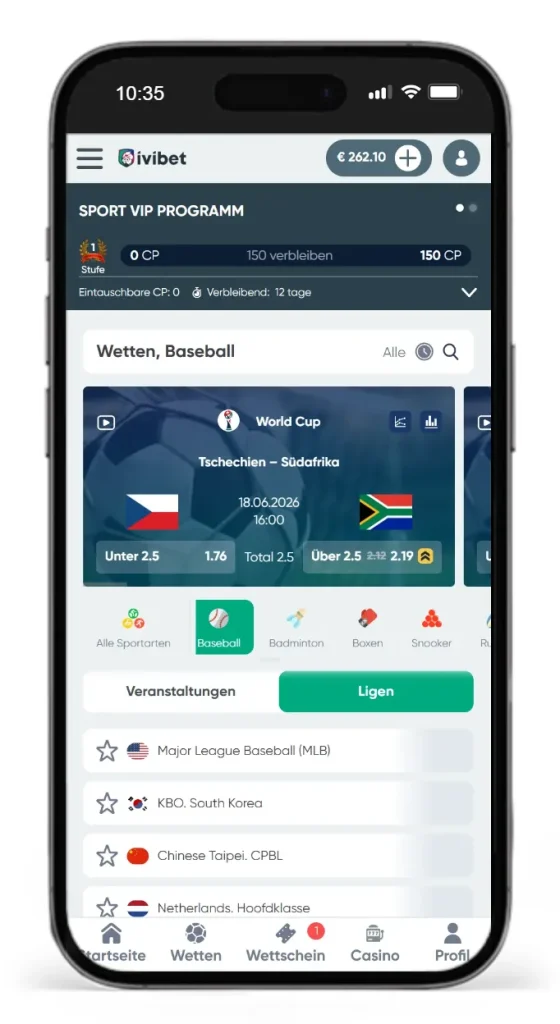 Baseball Wetten auf verschiedene internationale Ligen bei Ivibet