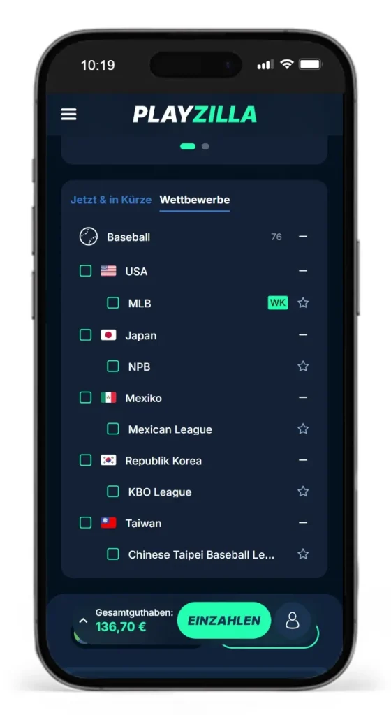 Baseball Wetten auf internationale Ligen bei PlayZilla