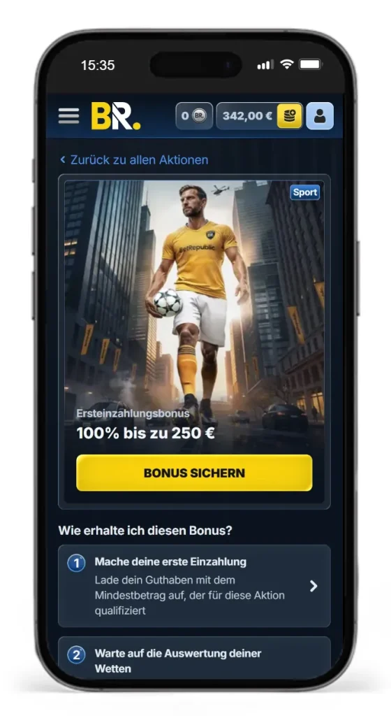Willkommensbonus fuer Sportwetten von BetRepublic