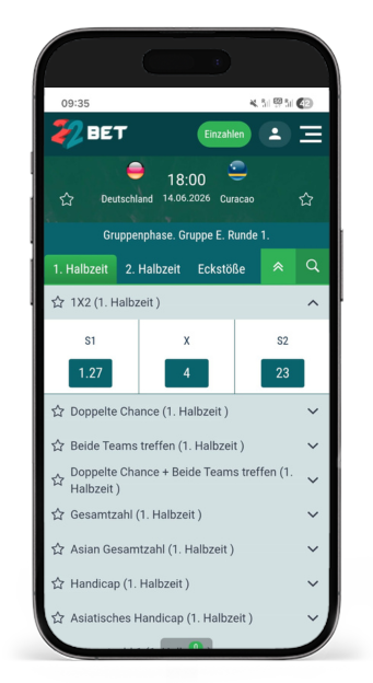 Halbzeitwetten auf Deutschland gegen Curacao bei 22Bet