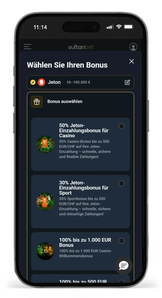 Jeton Einzahlungsbonus fuer Sportwetten von Sultanbet
