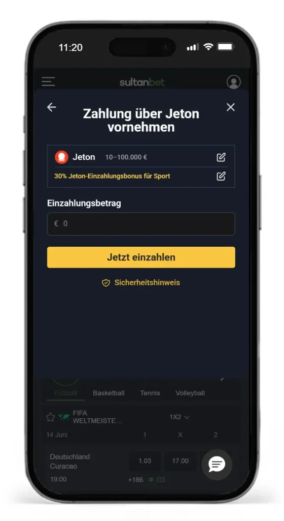 Einzahlung via Jeton fuer Sportwetten bei Sultanbet